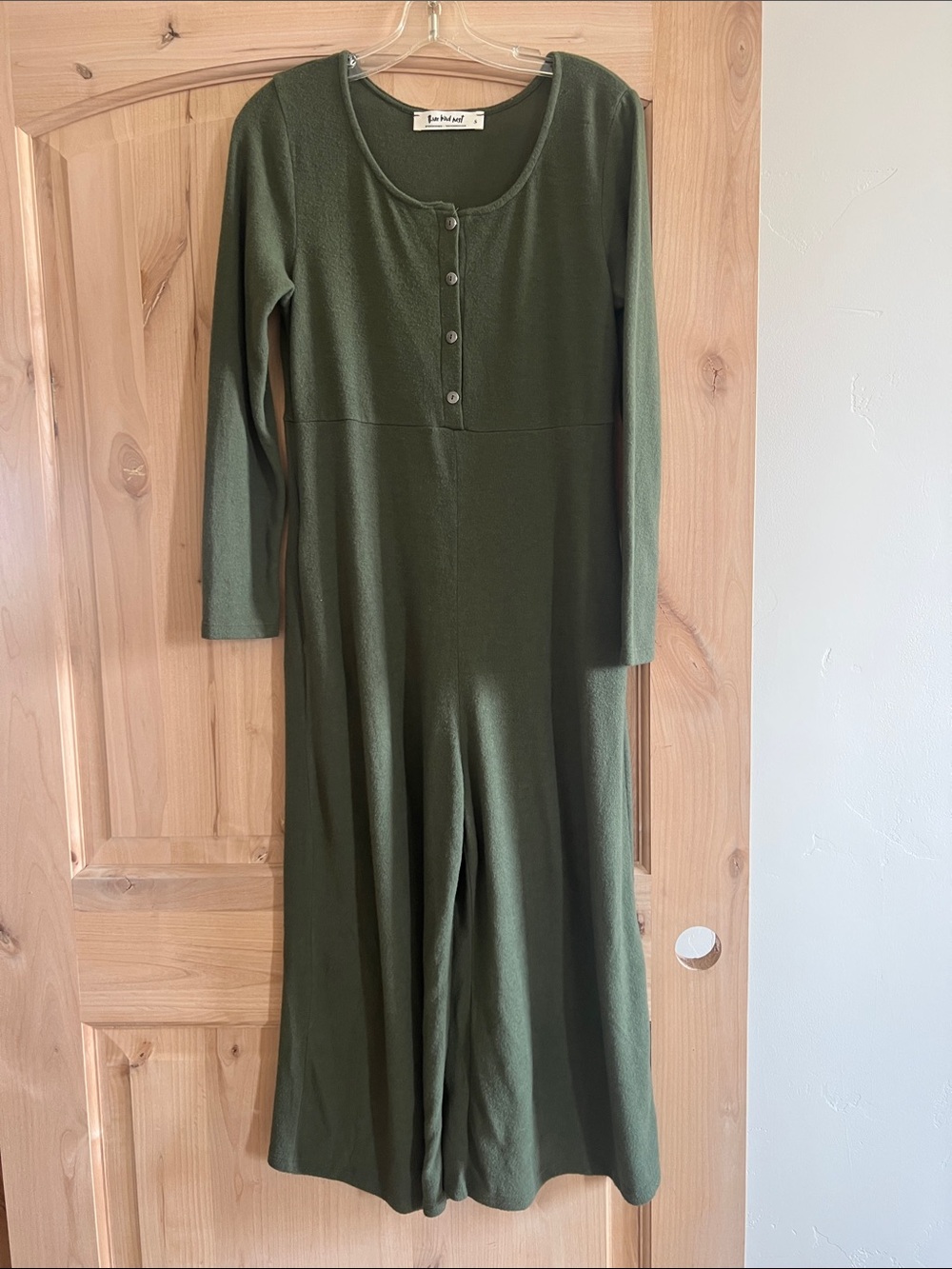 Three Bird Nest Olive Green Long-Sleeve Henley Jumpsuit
